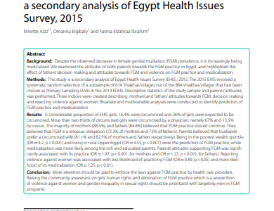 Effect of parental attitudes on the practice and medicalization of female genital mutilation: a secondary analysis of Egypt Health Issues Survey